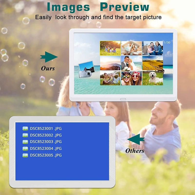 Porta-Retrato Digital de 10" com Tela IPS Full-View - Álbum de Fotos com Resolução 1280x800, Relógio, Calendário, e Reprodutor de Vídeo