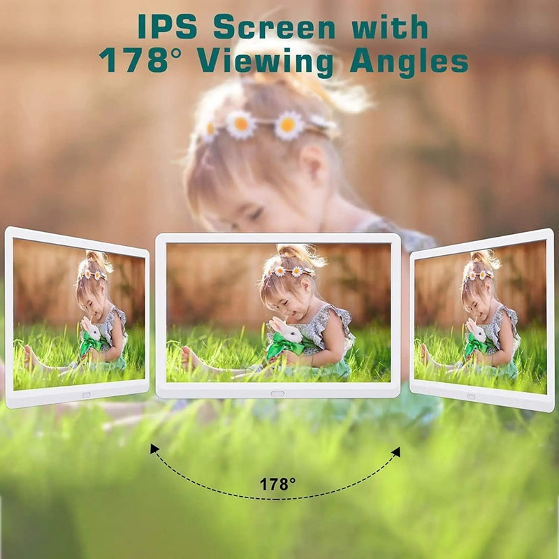 Porta-Retrato Digital de 10" com Tela IPS Full-View - Álbum de Fotos com Resolução 1280x800, Relógio, Calendário, e Reprodutor de Vídeo