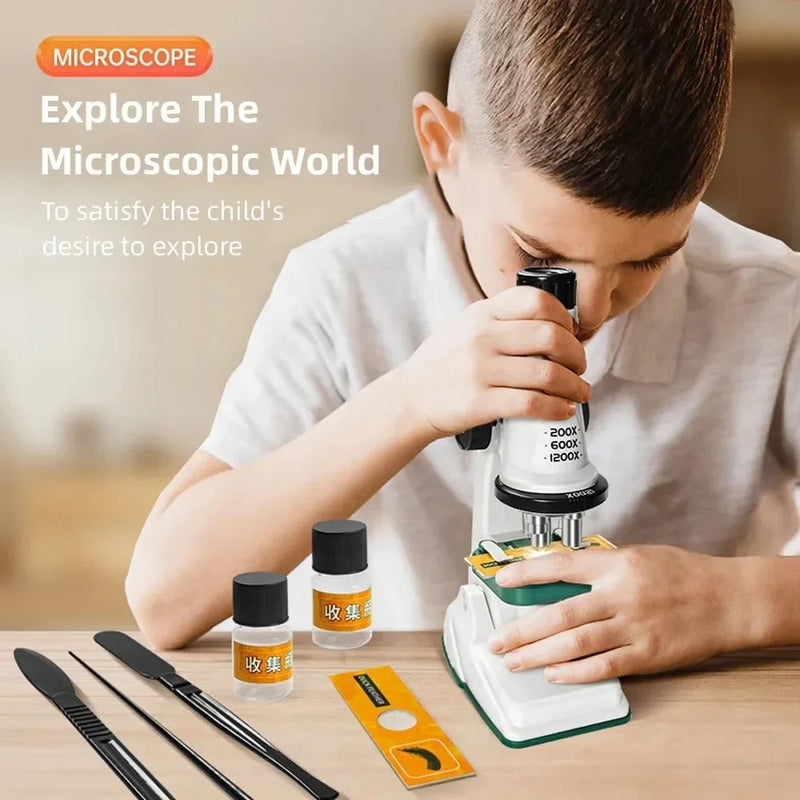 Microscópio Portátil 1200X - Kit de Microscópio de Alta Definição e Ferramentas Experimentais para Educação Infantil e Experimentos de Laboratório